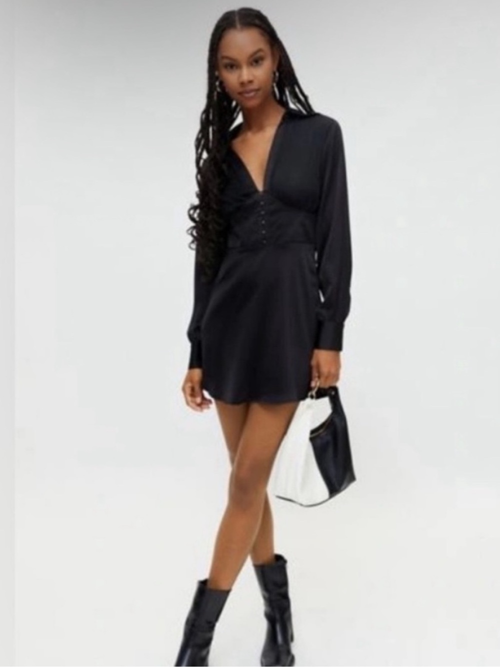 Urban Outfitters Phoebe Corseted Black Shirt Dress
